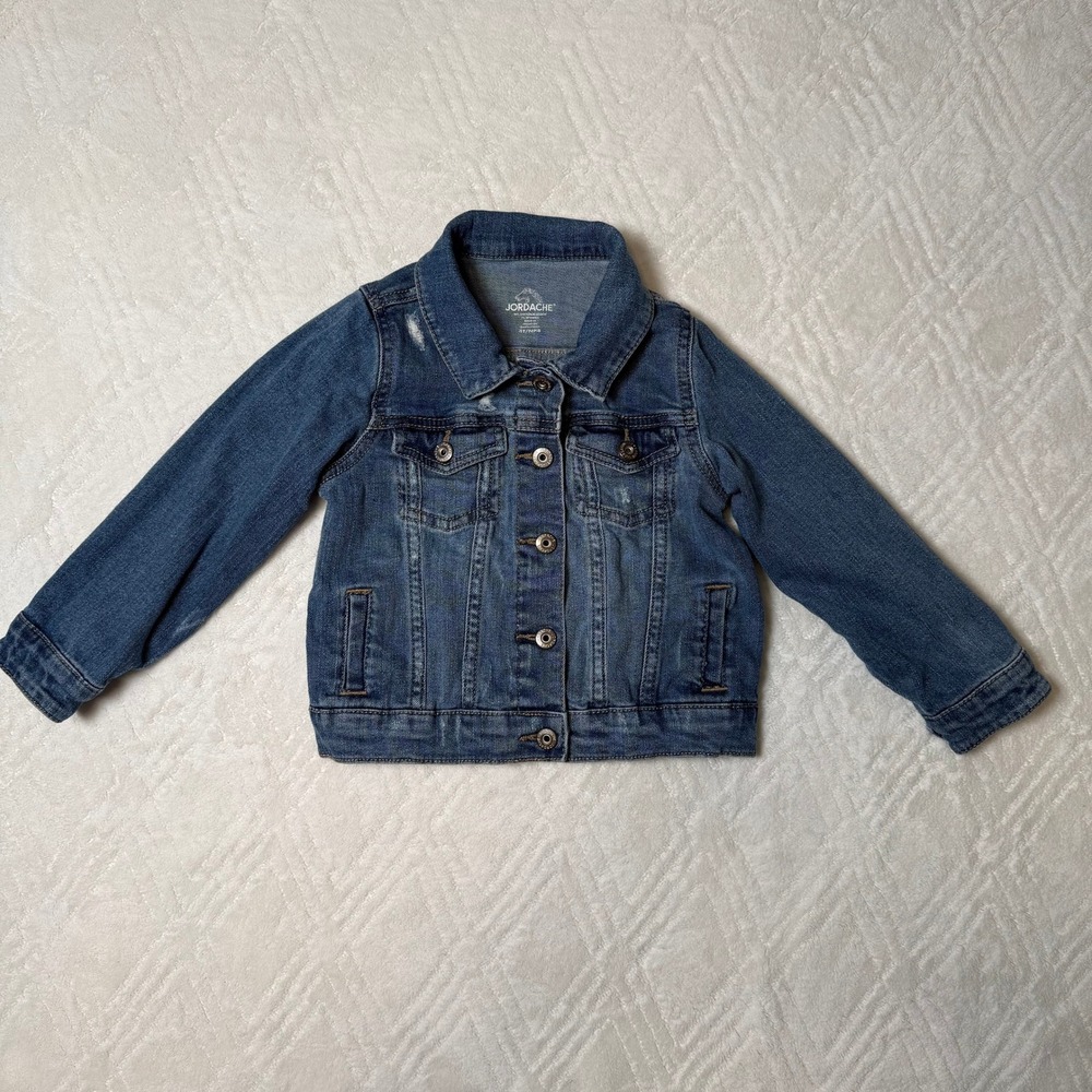 Classic Distressed Jordache Girls Denim Jean Jacket 4T Button Front Blue